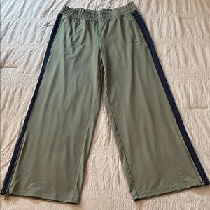 Offline by Aerie Women’s Olive Green Wide Leg Pants with Navy Stripes